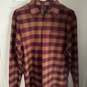 lululemon athletica Burgundy and Tan Checkered Shirt